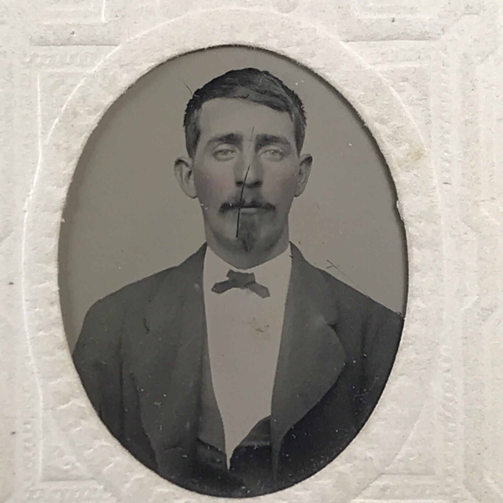 Original Antique Tintype ~ Stern Young Man with Facial Hair ~ Civil War Period