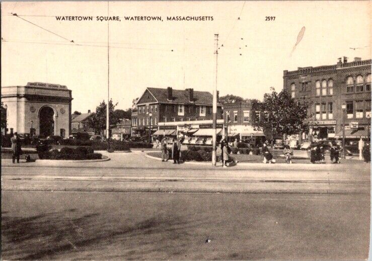Vintage Postcard Watertown Square Watertown MA Massachusetts               E-419