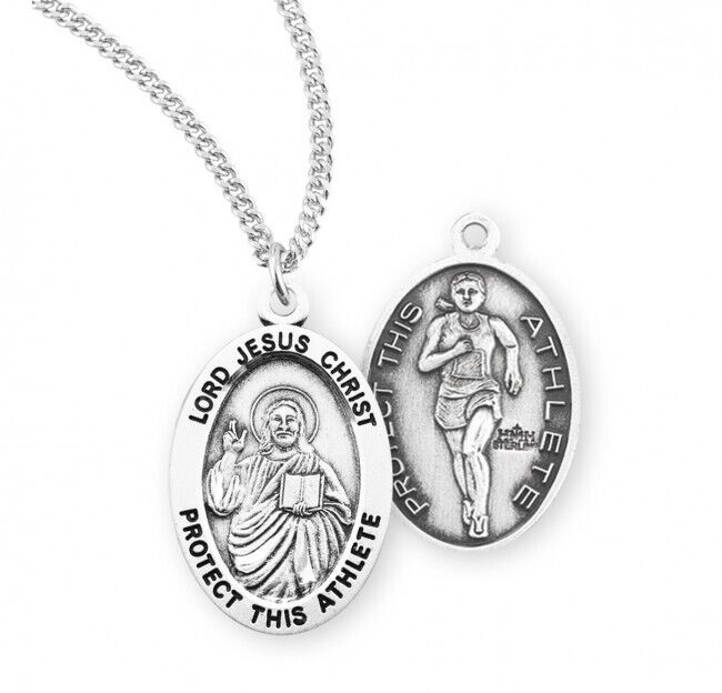 Sterling Silver Lord Jesus Christ Protect This Athlete Female Track Medal 18 In