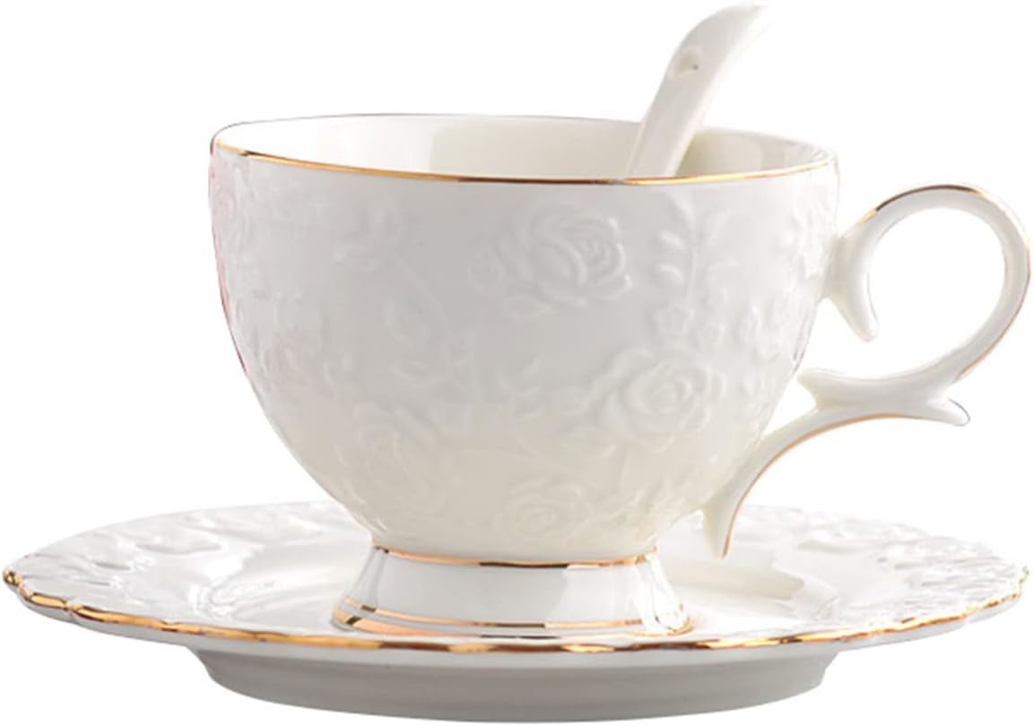 SHZMJL Teacup and Saucer and Spoon Sets,Vintage Bone China Tea Cups,Rose Flower
