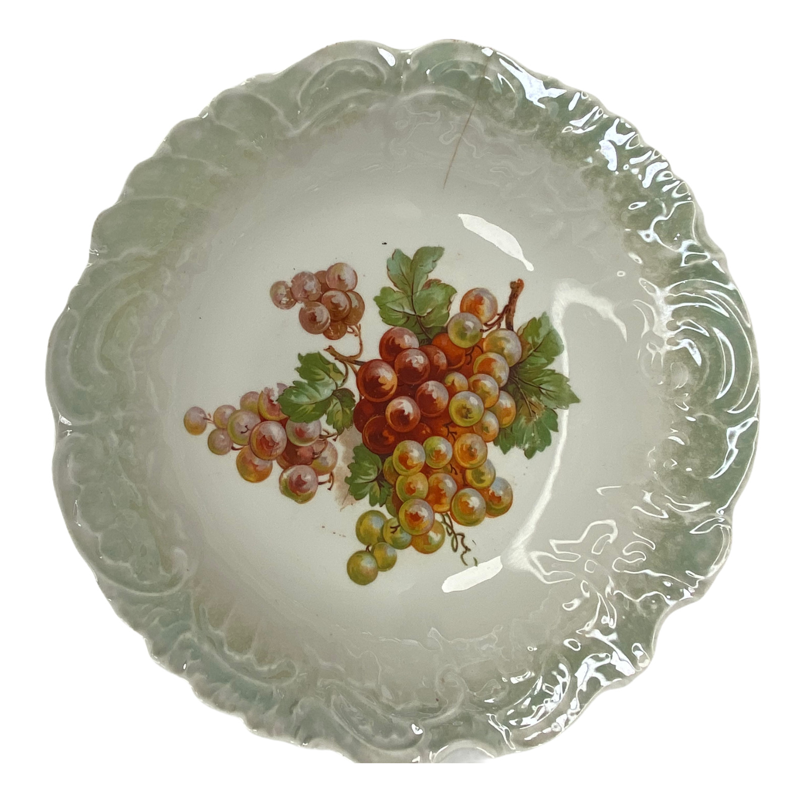 Vintage Green & Red Grape Decorative Bowl White & Green