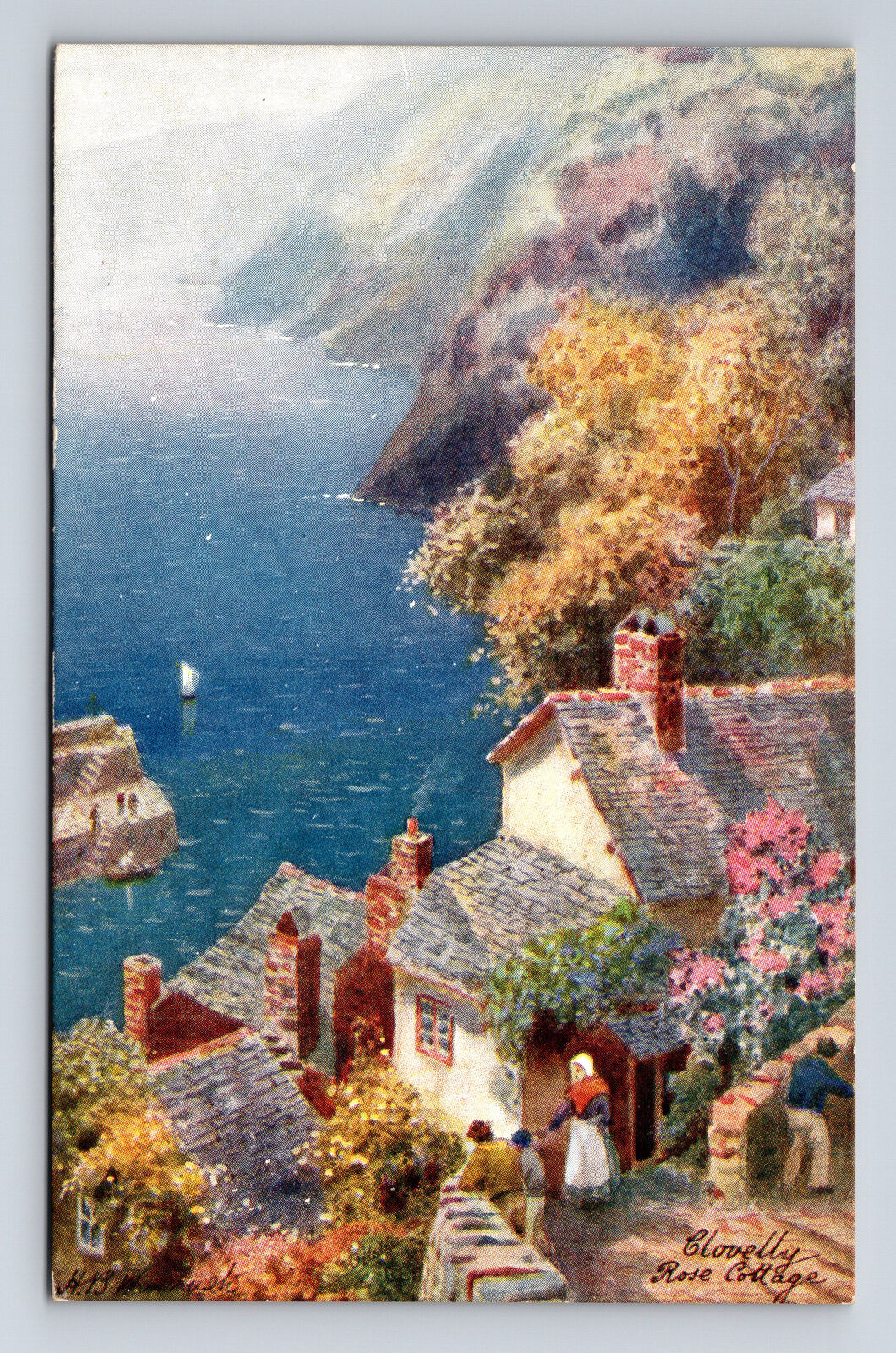 Scenic View from Rose Cottage Clovelly UK Raphael Tuck's Oilette Postcard