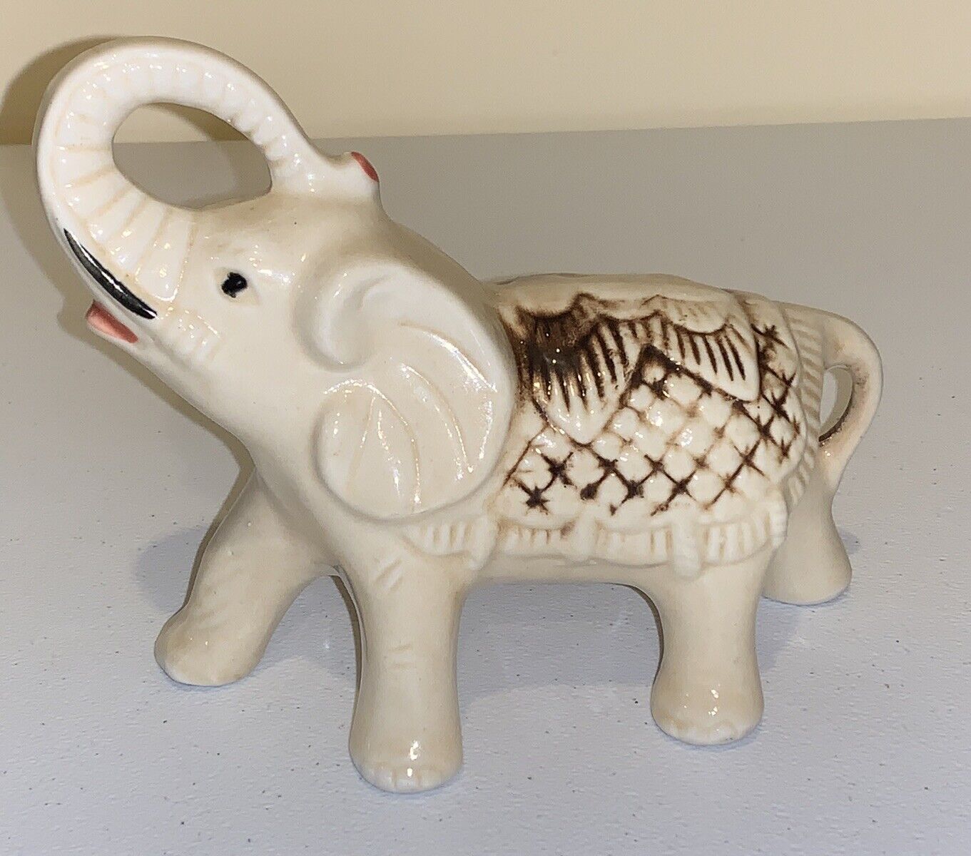 Vintage ELEPHANT TRUNK UP Good Luck Ceramic Collectable Brazil Figurine 7\
