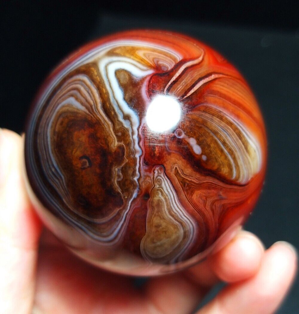 TOP199G Natural Silk Banded Lace Agate Crystal Sphere Ball Stone Madagascar QQ37