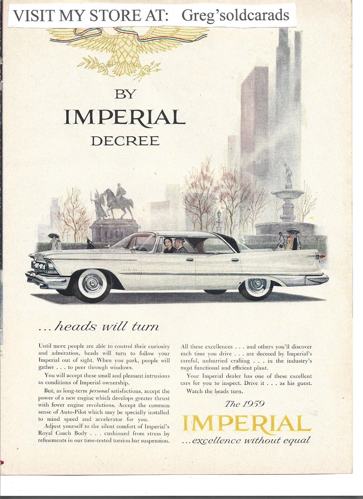 Original 1959 Chrysler Imperial vintage print ad: \