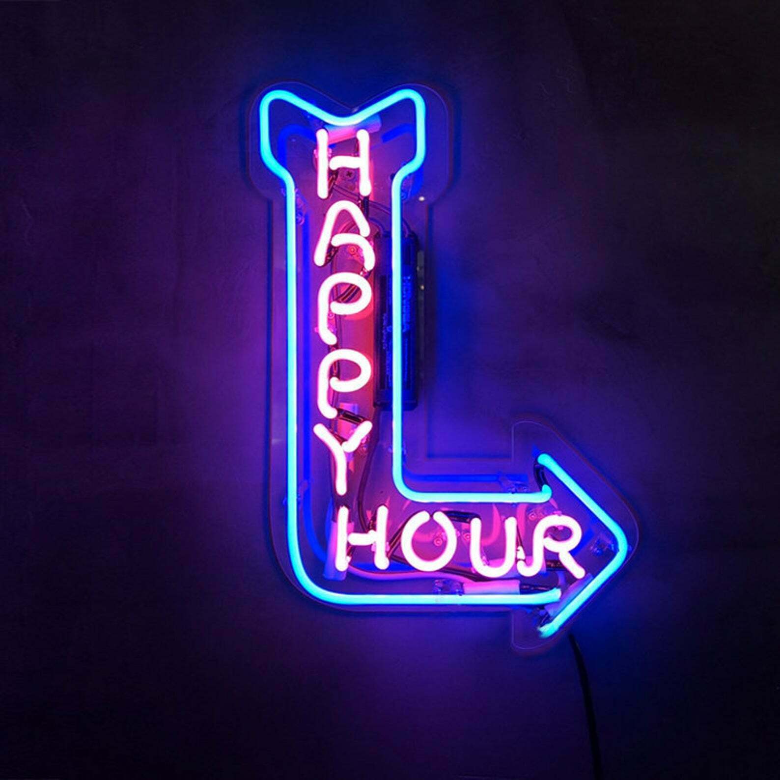Happy Hours Arrow Neon Sign Light Glass Bar Club Cave Wall Decor 14\