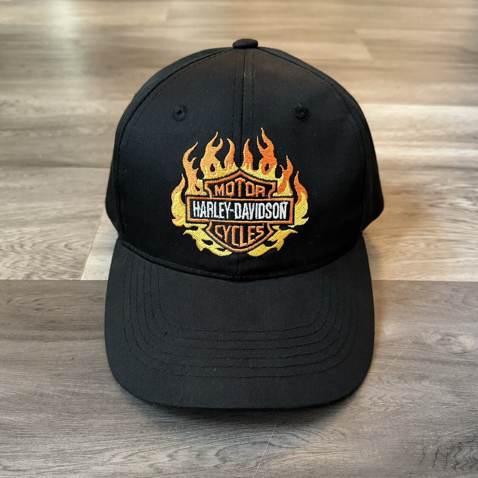 Vintage Annco Harley Davidson Motorcycles Flames Shield Logo Snapback Hat Cap