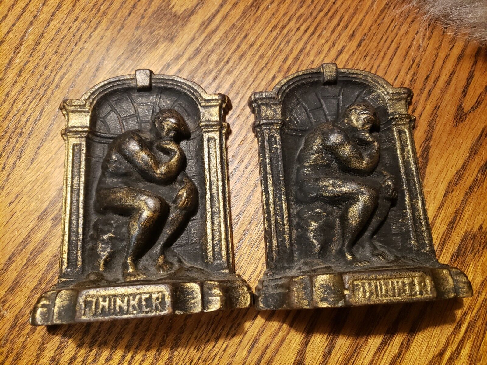 Vintage Bronzed Cast Metal Rodin’s The Thinker Decorative Bookends