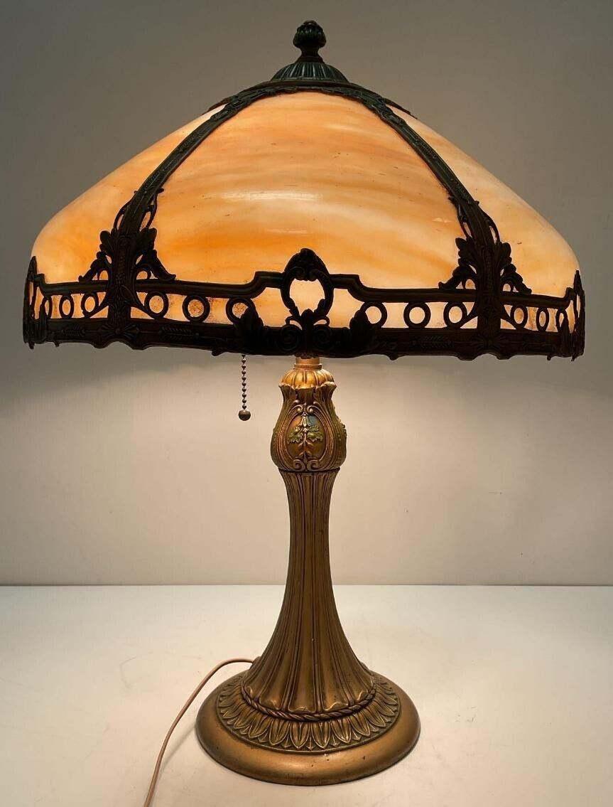 Art Deco Caramel Slag Glass Table Lamp