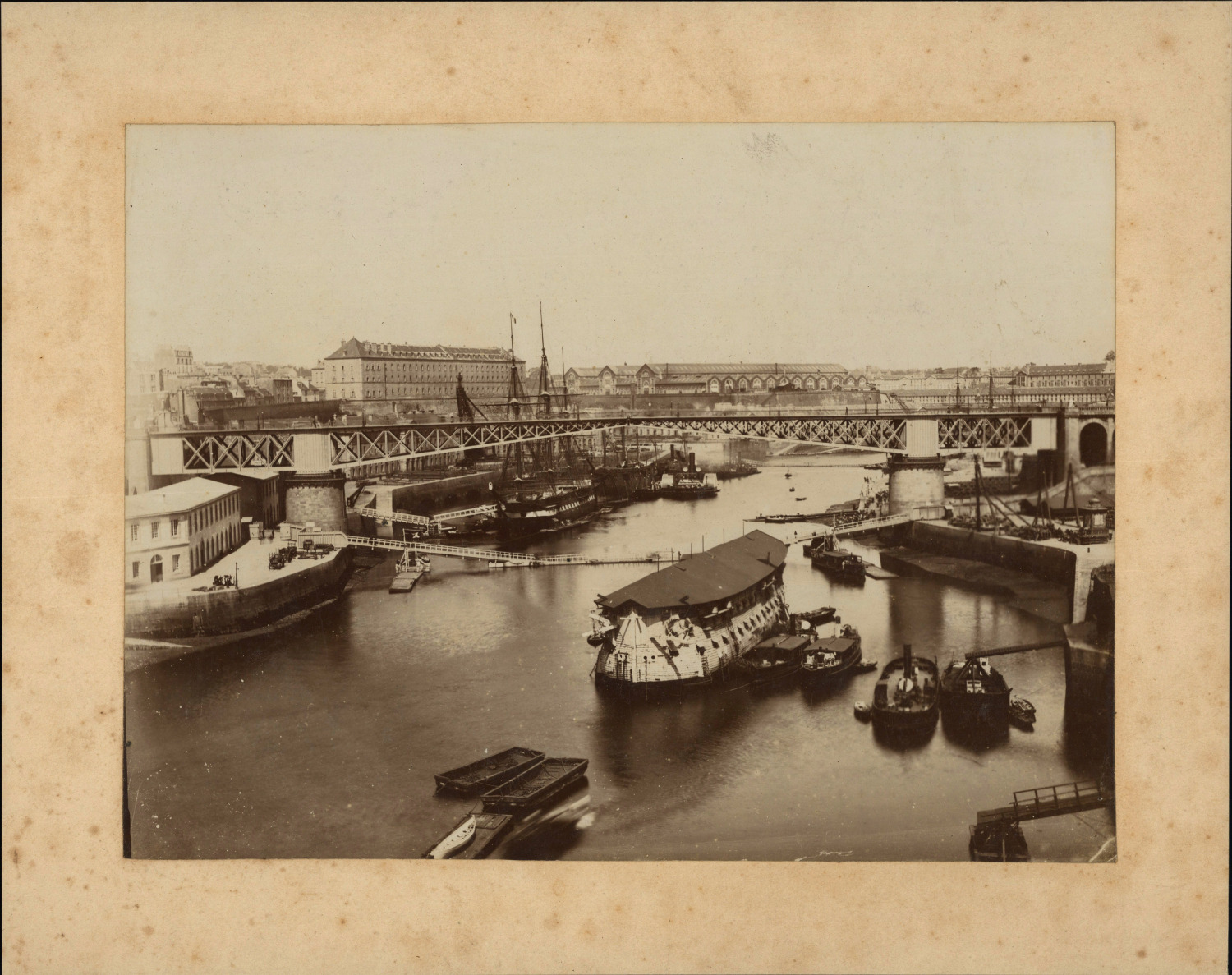 France, Brest, le Port, ca.1880, vintage albumin print vintage print, legend