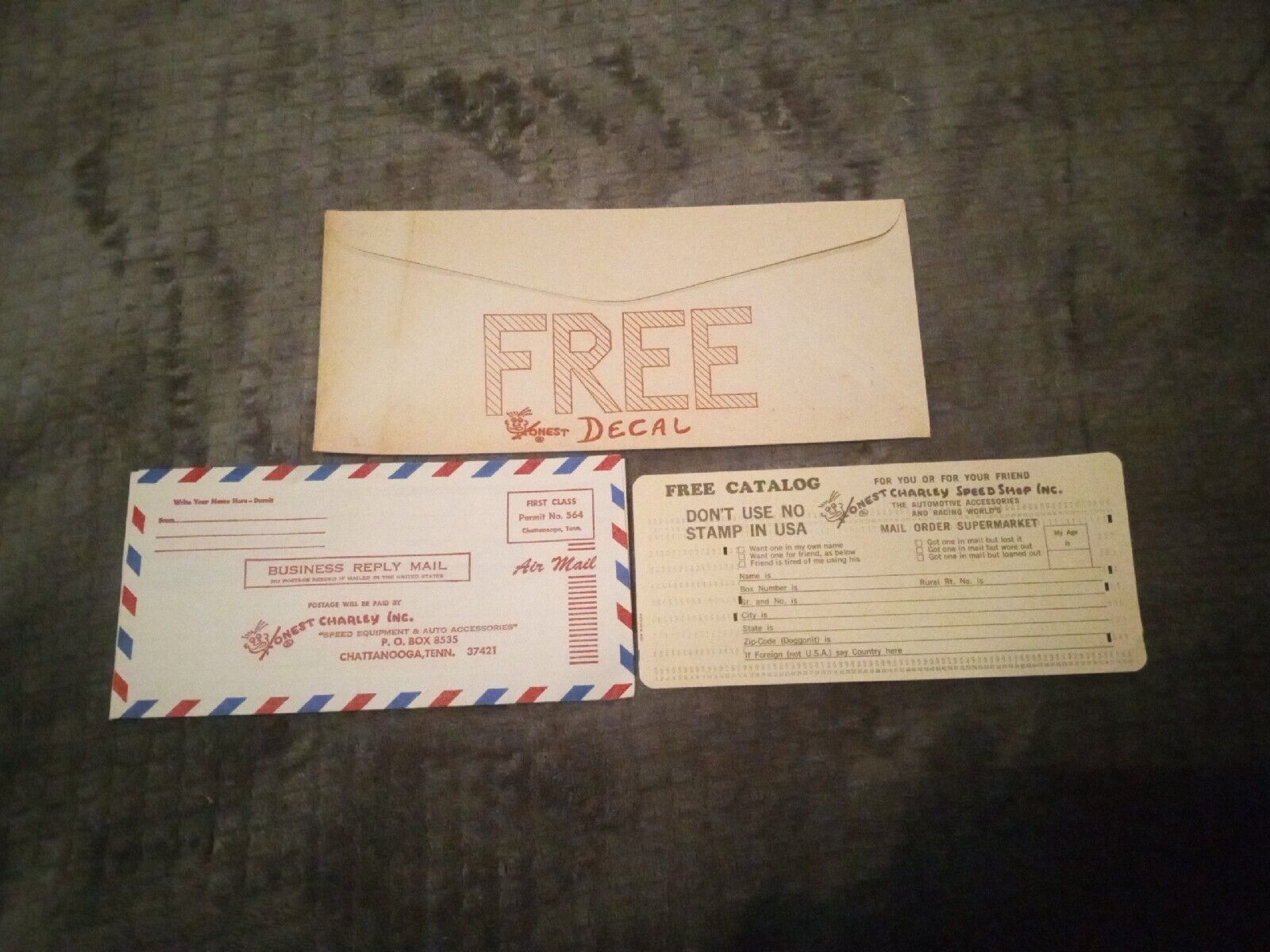 Vintage 1965 Honest Charley's Garage Order Forms & Envelope Unused Rare Lot Of 3