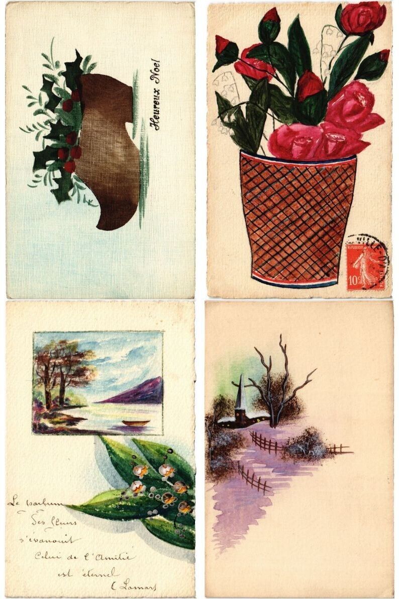HANDMADE PAINTED ART, 30 Vintage Postcards Pre-1940 (L7136)