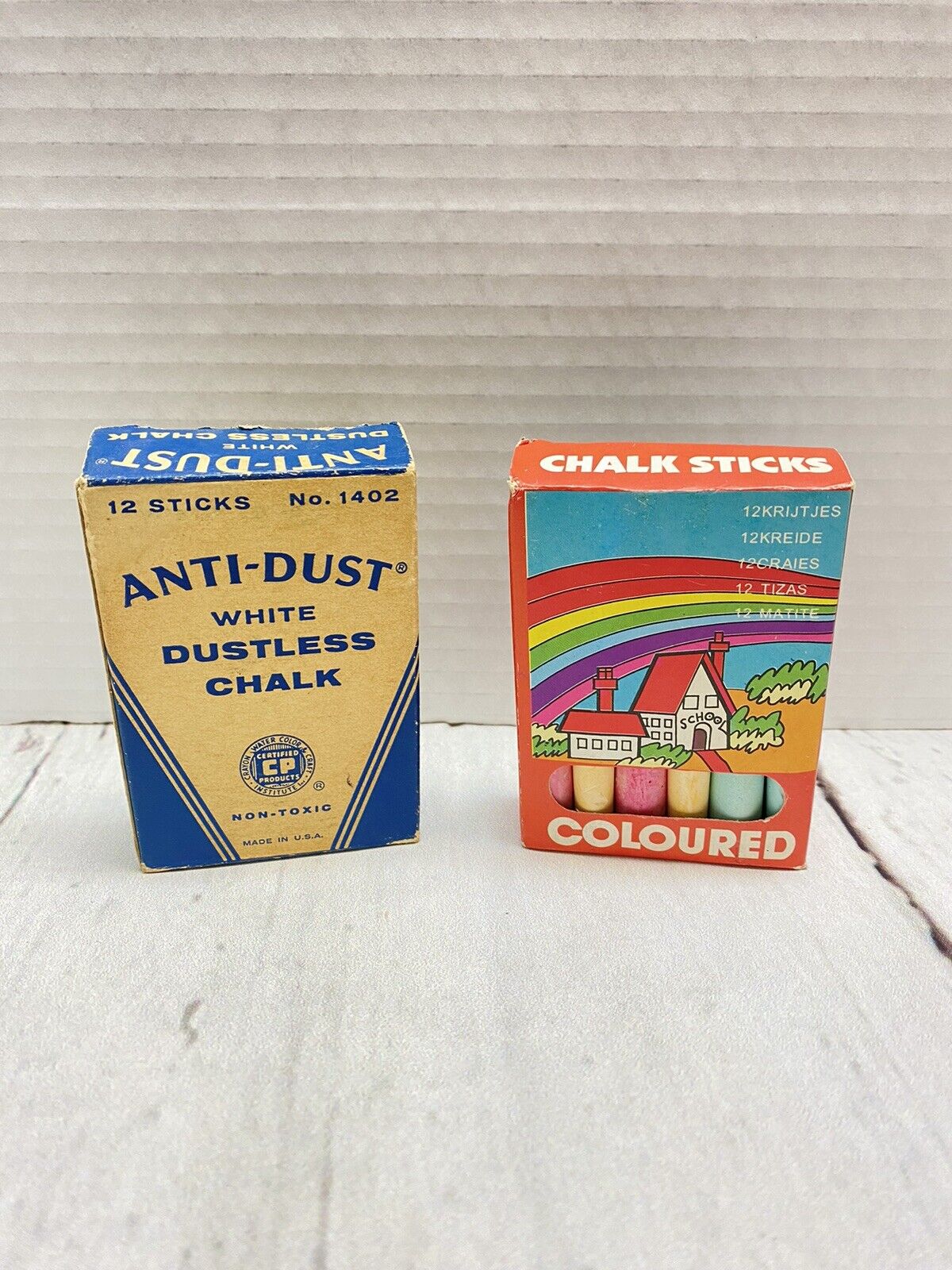 Vintage Chalk Sticks Lot of 2 White and Colored 24 Sticks Total