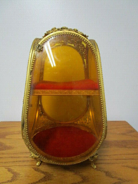  Antique French Ormolu VITRINE Jewelry Trinket Vanity Box Casket Beveled Glass 