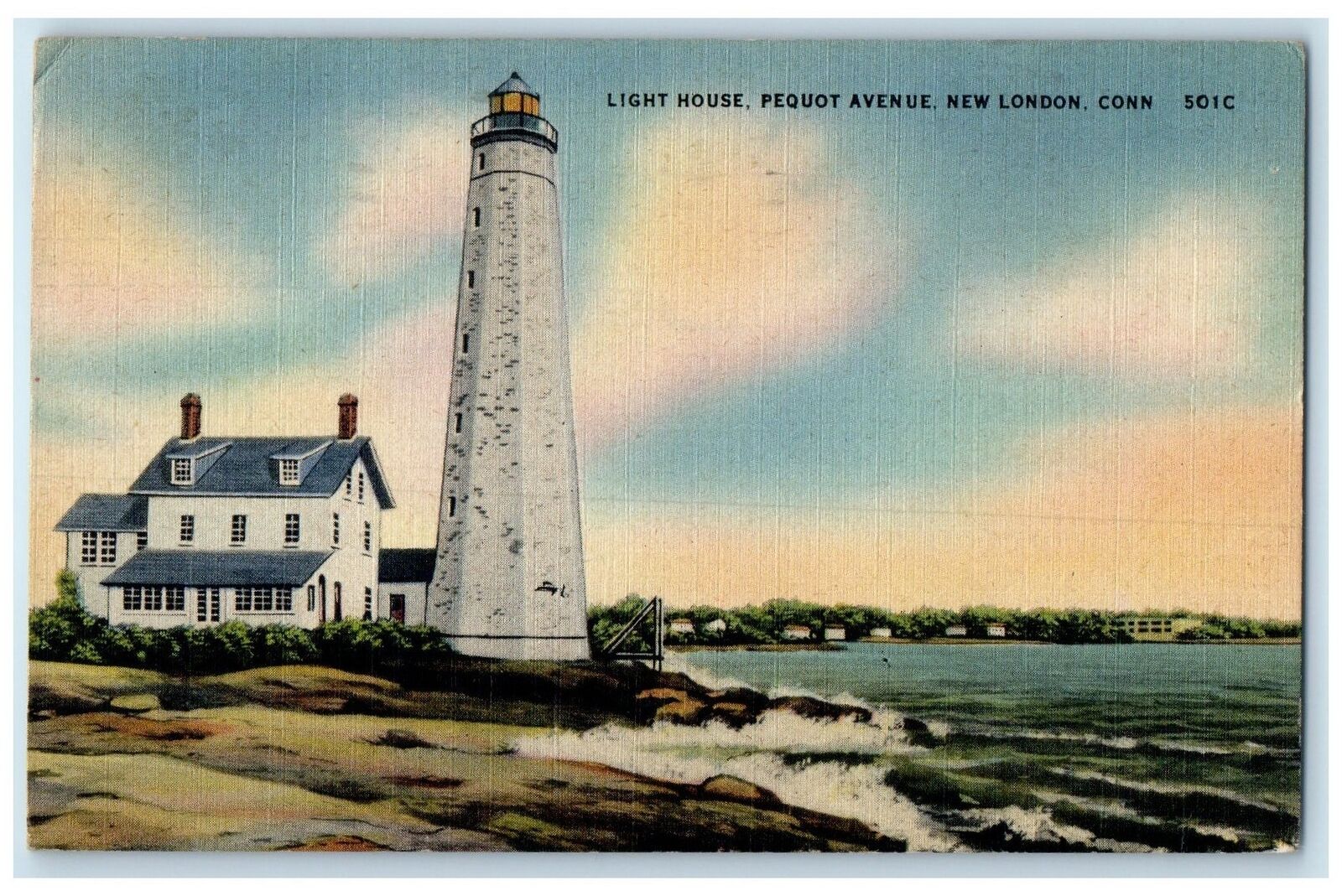 1944 Light House Pequot Avenue Scene New London Connecticut CT Posted Postcard