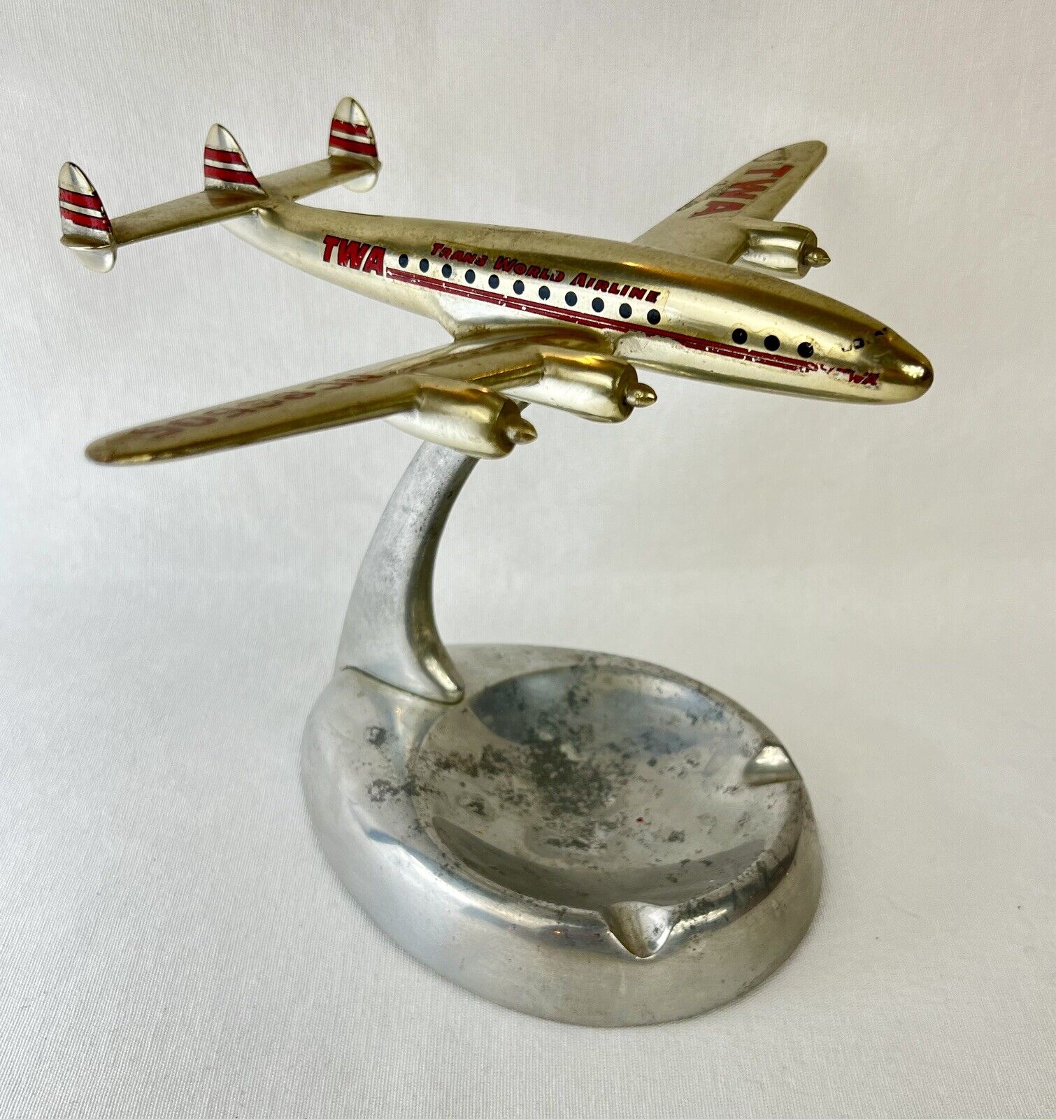 TWA Airplane Ashtray Desk Riffe Model Metal Constellation Vintage