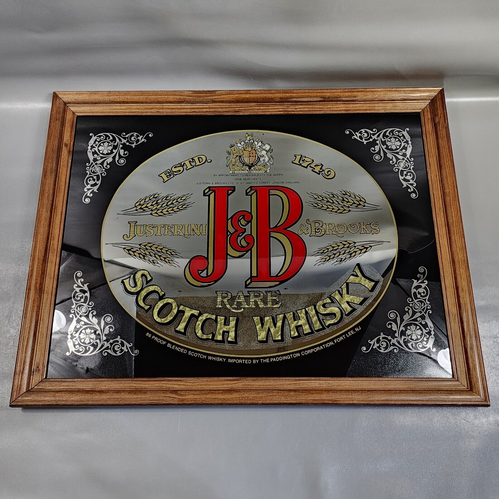 Vintage J & B Scotch Whiskey Bar Mirror Man Cave Advertising Sign Wall Hanging