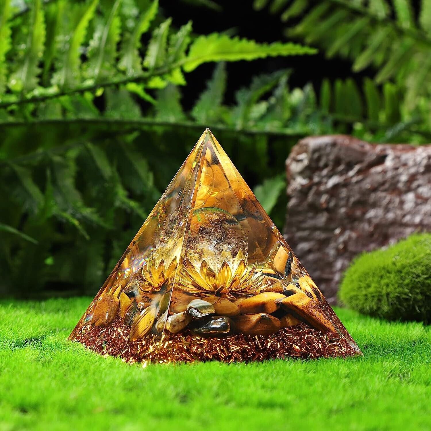 Citrine Crystal Sphere Orgonite Pyramid Tiger Eye Natural Stone Orgone Pyramid