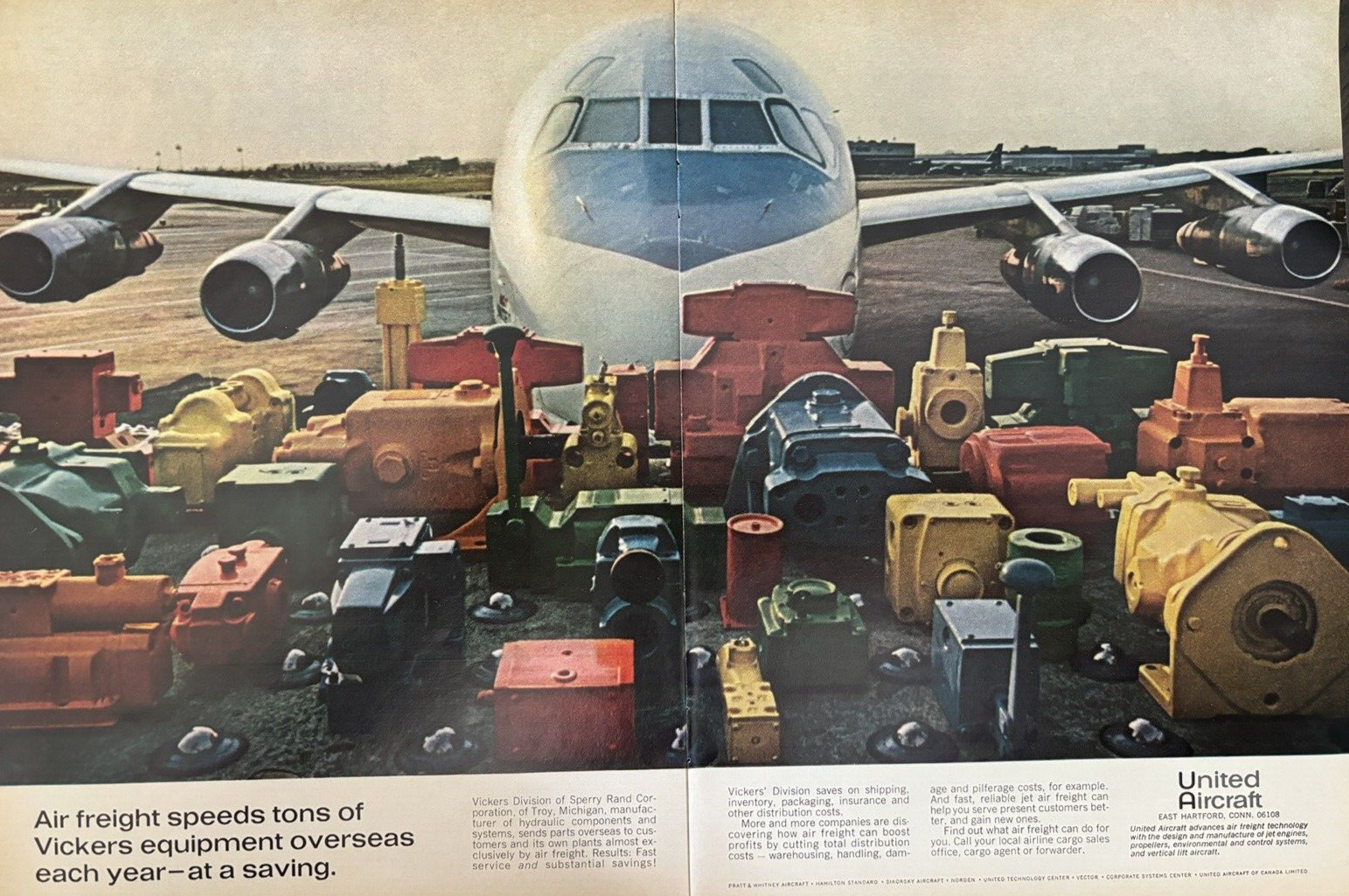 1967 United Aircraft Air Freight East Hartford Conn Vickers Equip VTG Print Ad