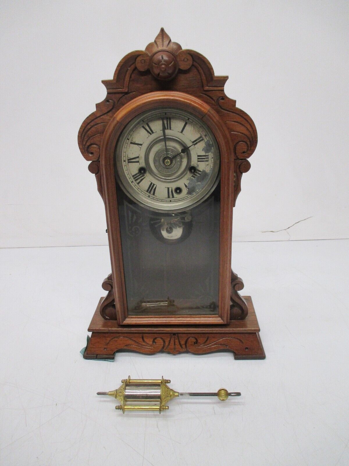 Vtg Antique New Haven 1 One Day Don Striking Alarm Wood Parlor Shelf Clock As Is