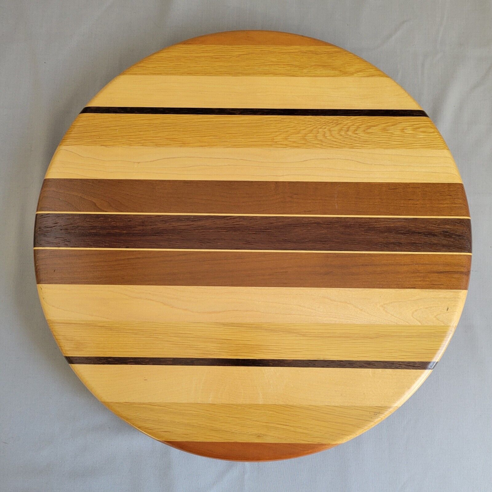 Signed David Levy Lazy Susan Davis CA Mixed Wood Spinning Tray 16 In. Large