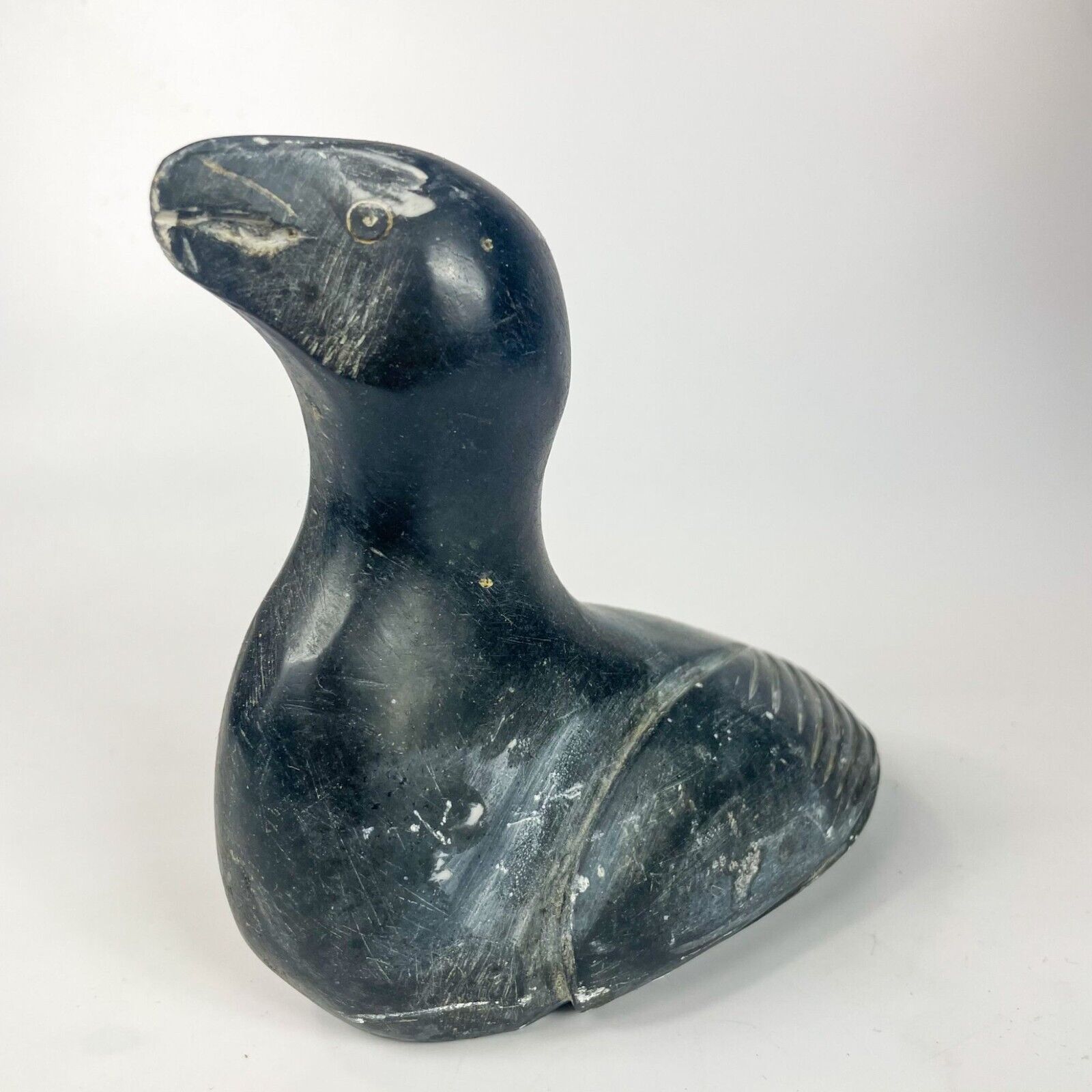 Vintage Inuit Eskimo Carved Soapstone Bird Figurine 1974 Signed