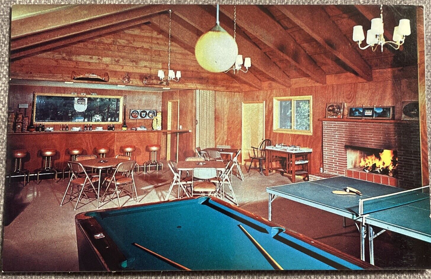 Tomahawk WI Lakewood Resort interior Pool Ping Pong Chrome Postcard Wisconsin