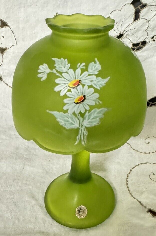 Vintage Westmoreland Fairy Lamp Citrus Green Hand Painted Daisies - TOP & BASE