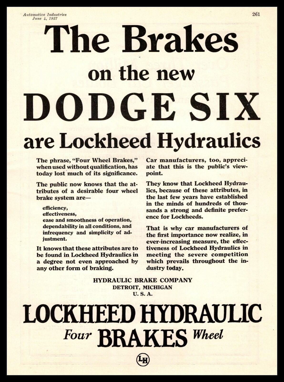 1927 Dodge Six Lockheed Hydraulic Brake Co. \