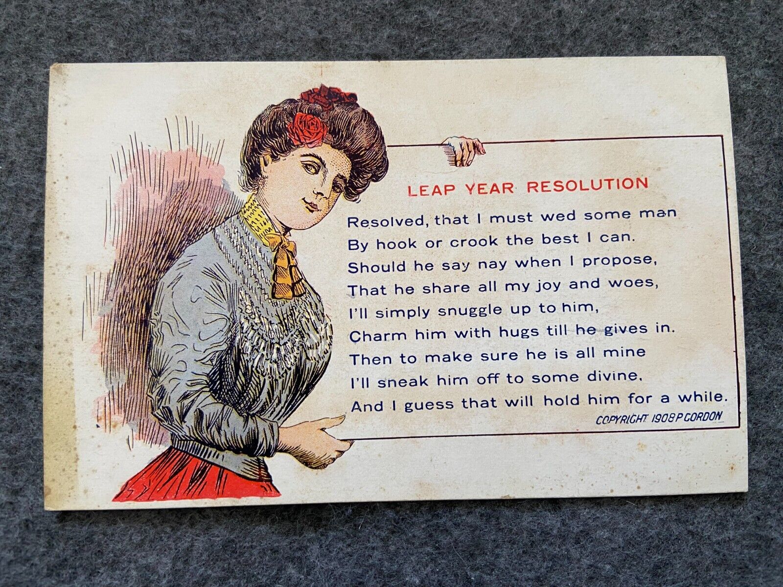 1908 Leap Year Resolution Vintage Postcard