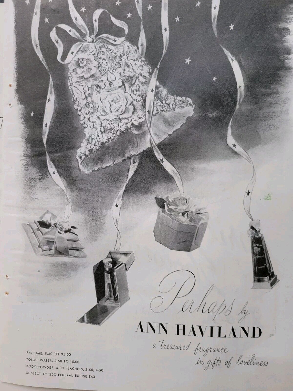 1945 Ann Haviland perhaps perfume bottle treasured fragrance vintage  Ad