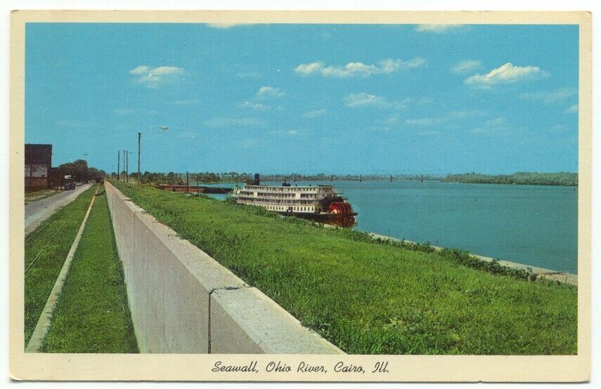 Cairo IL Seawall Ohio River Postcard Illinois