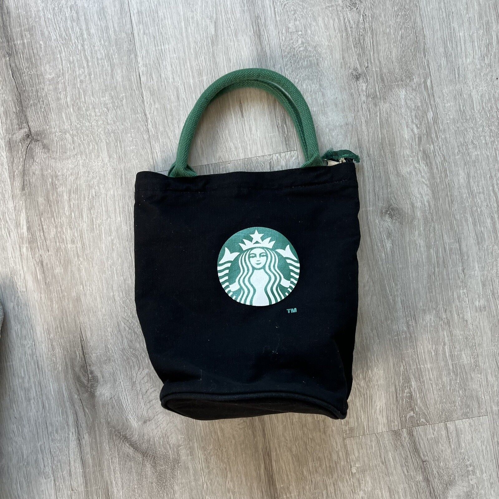 Starbucks Small Coffee Black Canvas Tote Bag W/ Size Chart & Logo