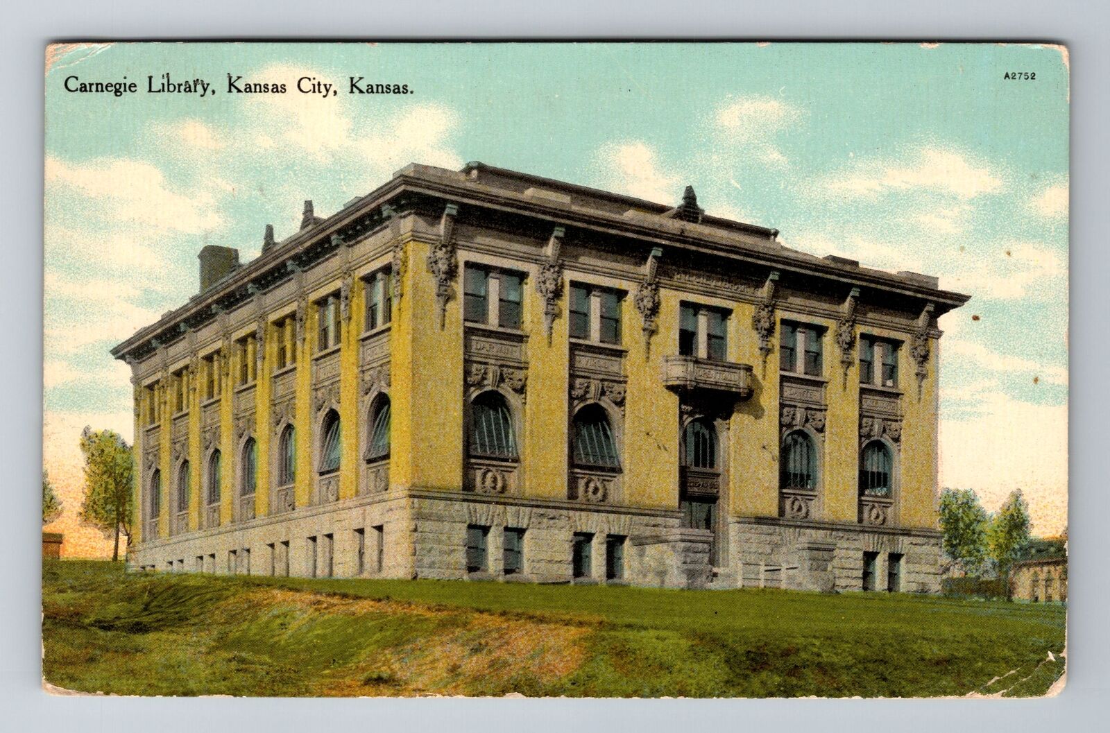 Kansas City KS-Kansas, Carnegie Library, Antique, Vintage c1910 Postcard