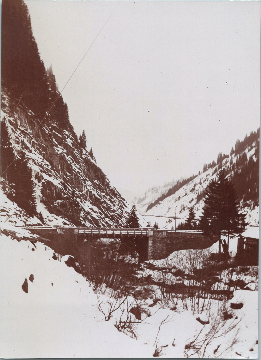 France, Bonneval-sur-Arc, view of a downstream bridge, vintage print, circa 1900 