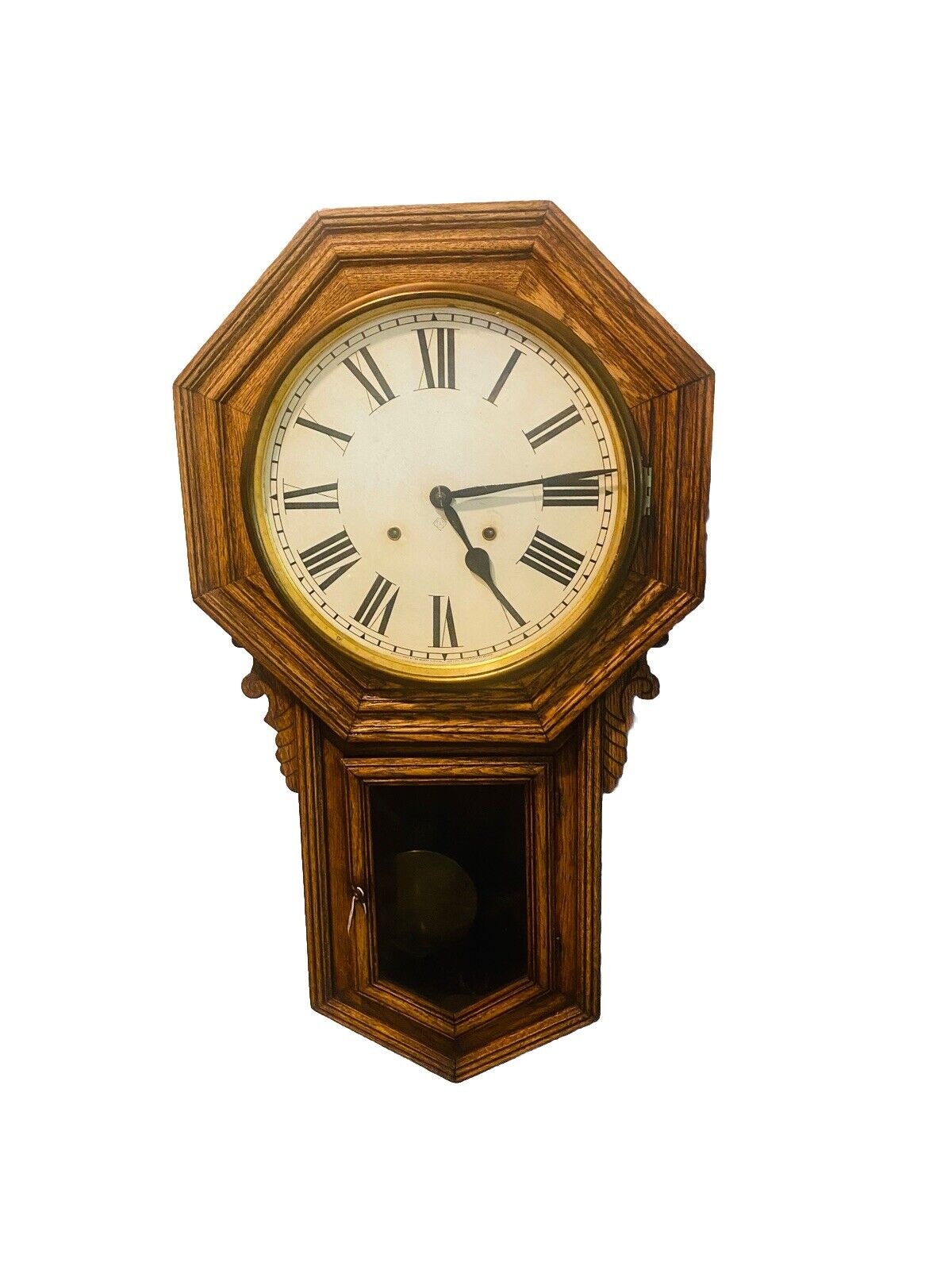 Antique Ansonia Schoolhouse Long Drop Style Wall Clock Runs And Chimes