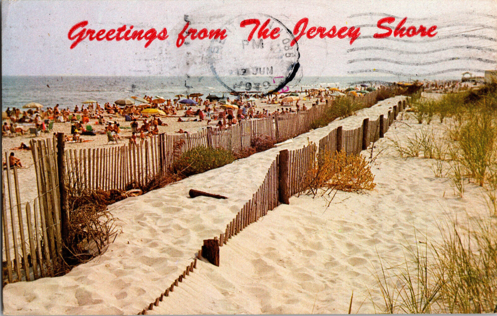 VTG Postcard, Greetings from the Jersey Shore, Beach Scene, Postmarked 1972