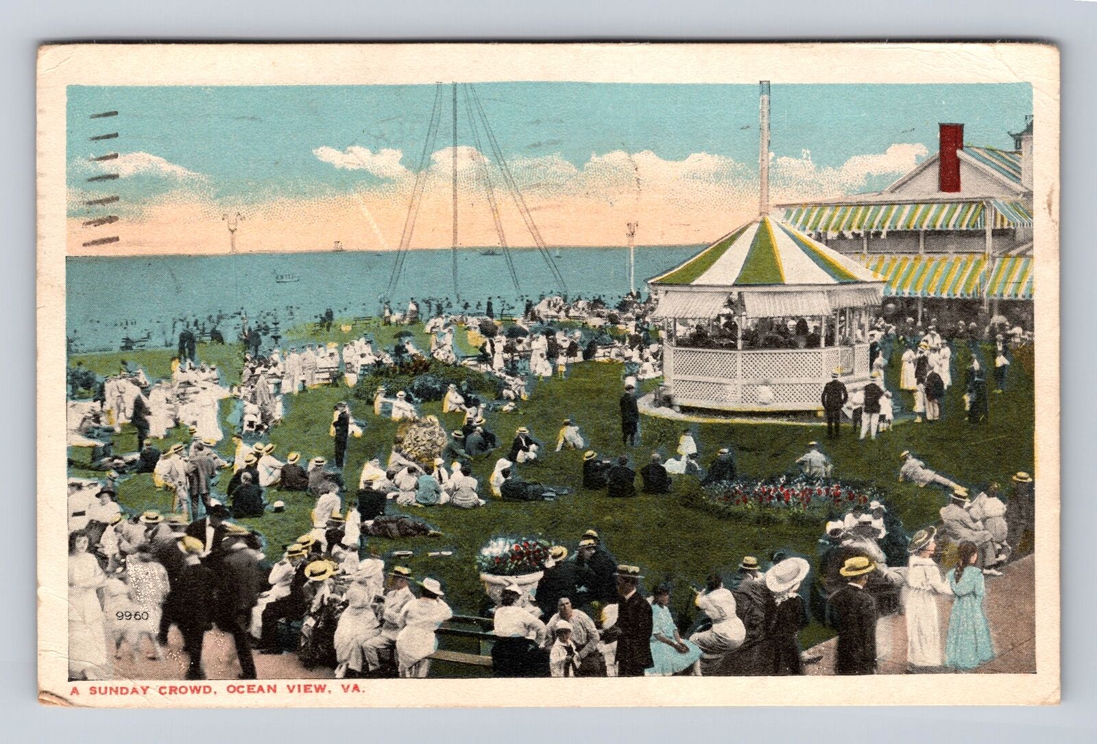 Ocean View VA-Virginia, Sunday Crowd, Antique, Vintage c1918 Souvenir Postcard