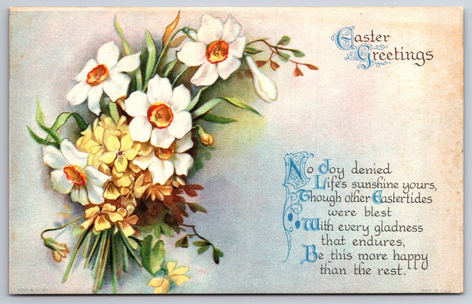 Clapsaddle~Easter Greetings~Bouquet Of Flowers On Plain Background~Vtg Postcard