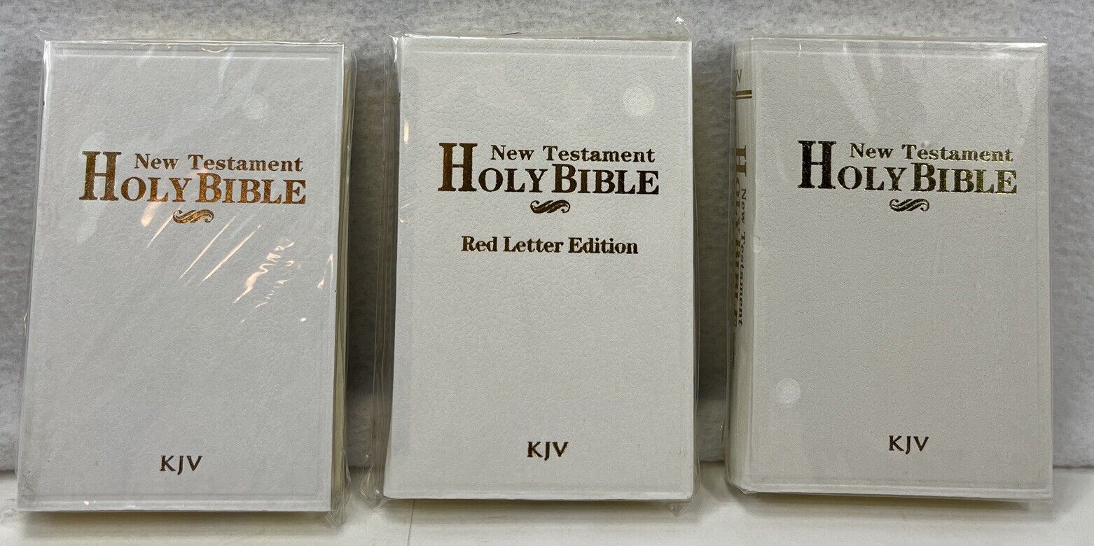 New Testament Holy Bible Lot Of 3 Pocket Size 4.5”x3”  White New Sealed