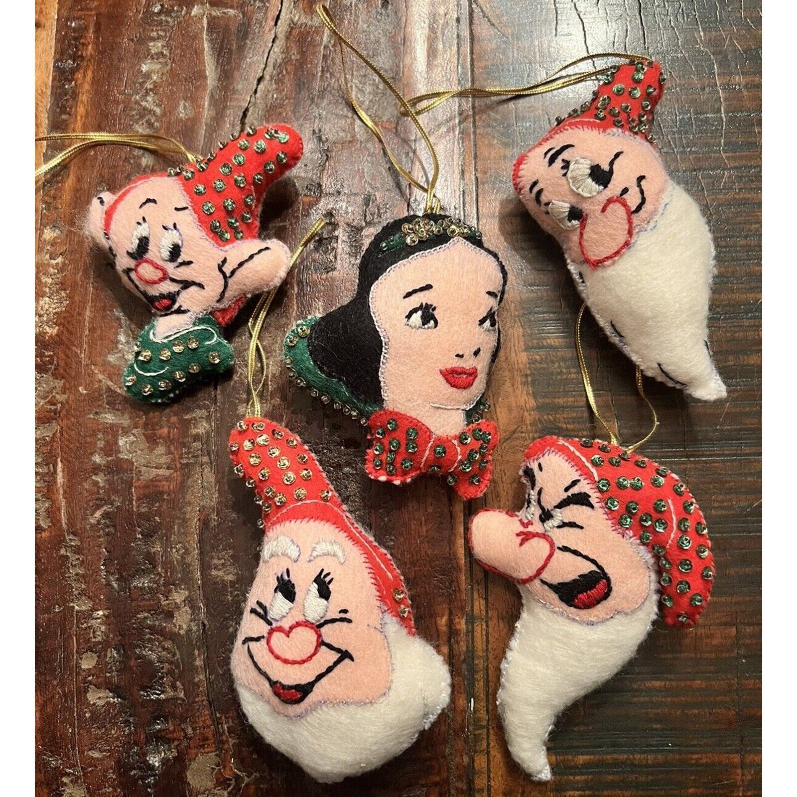 Vintage Paragon Snow White And The Seven Dwarfs Ornaments Lot Of 5 Handmade