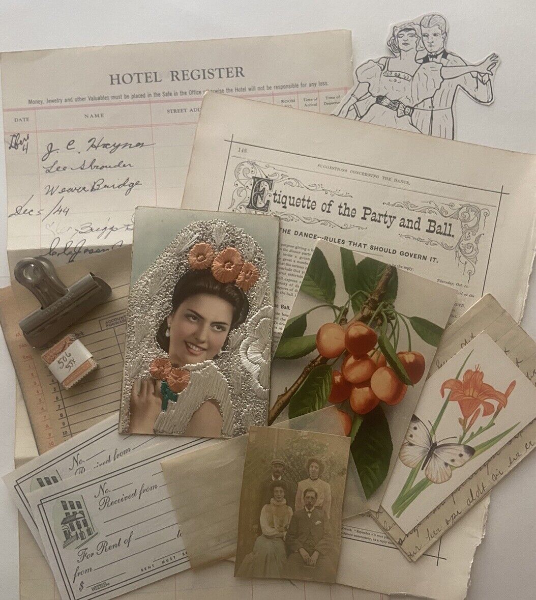 Authentic Vintage Paper Ephemera Lot Junk Journal Peachy Colors Postcard Receipt