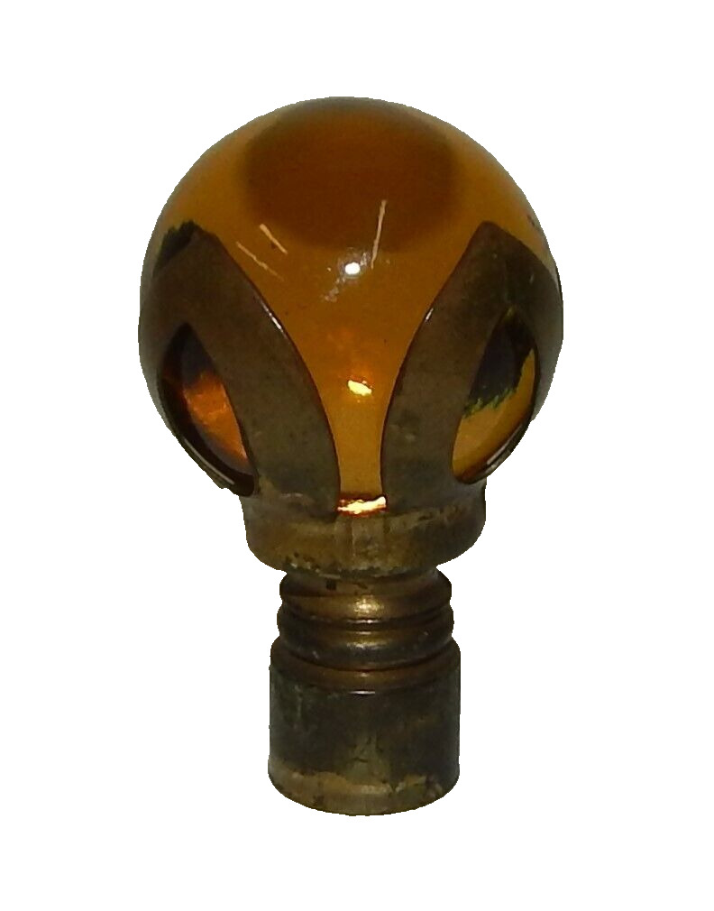 Antique Art Deco Original Amber Glass Ball Brass Threaded Lamp Finial