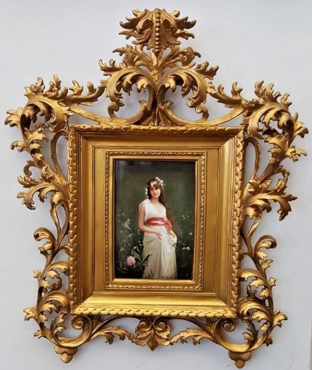 AN IMPORTANT KPM GERMAN 19C PORCELAIN PLAQUE AND ROCOCO FRAME SIGNED BY WAGNER