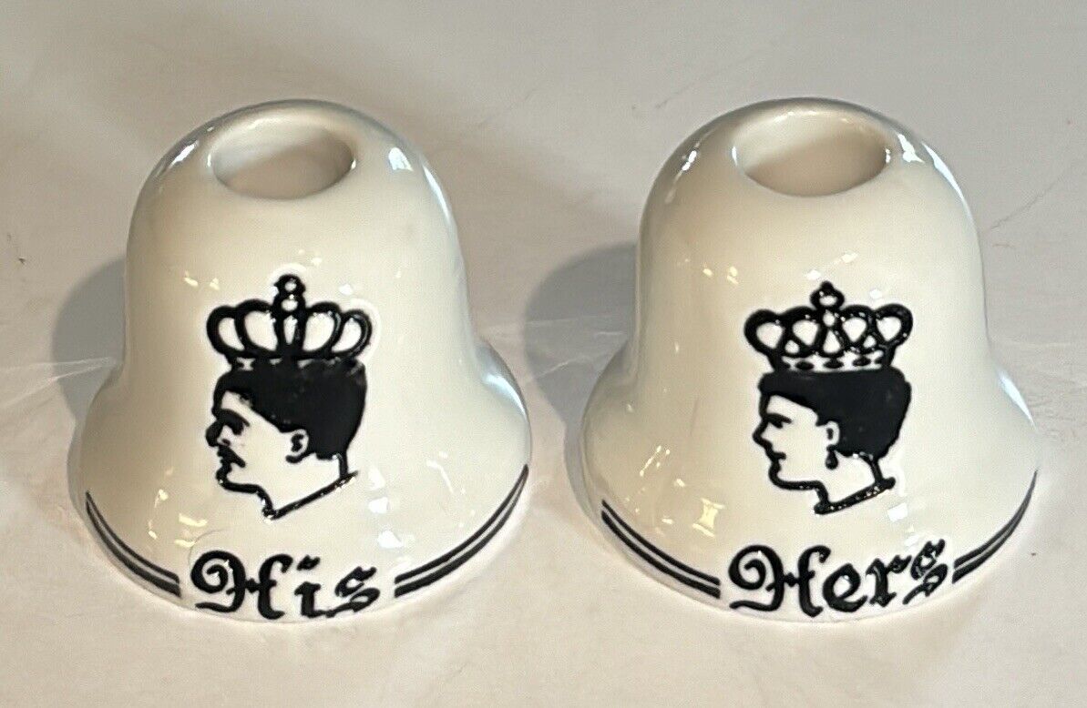 Vintage Lot (2) His & Hers Royalty King & Queen White Topia Candlestick Holders