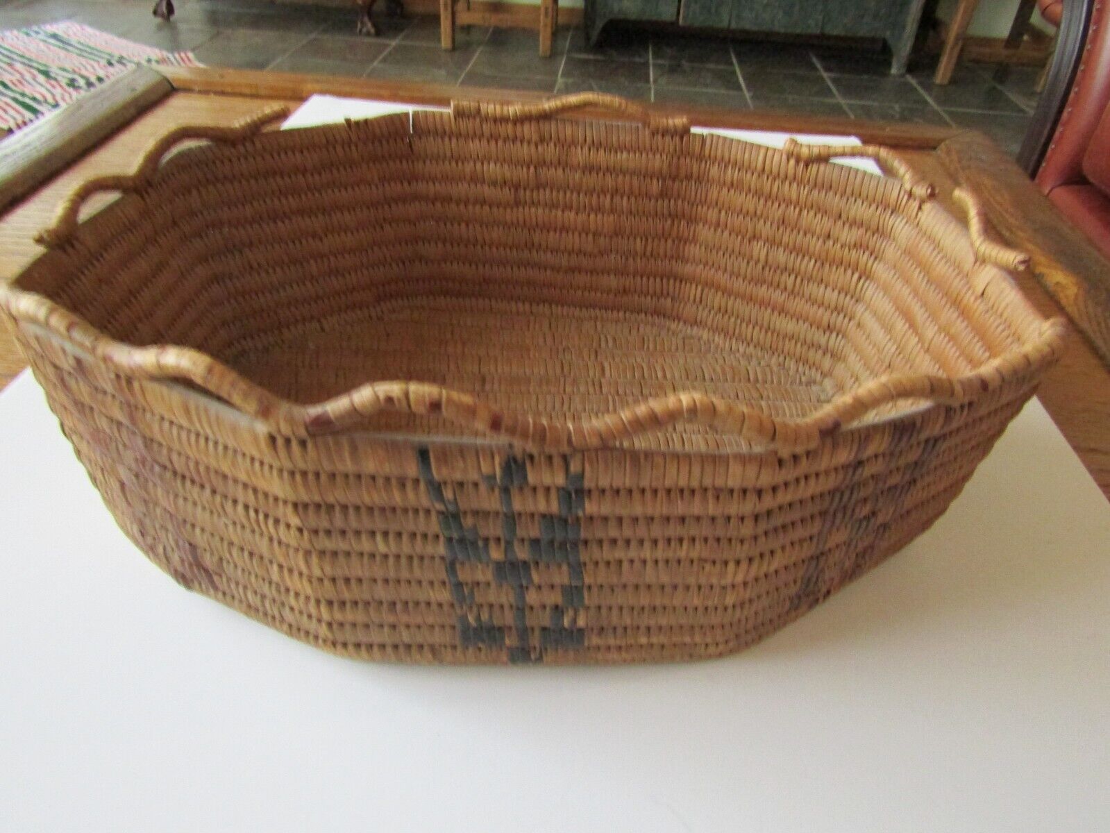 VERY Rare Antique Octagonal Northwest Coast Basket (12\'\' by 9.5\