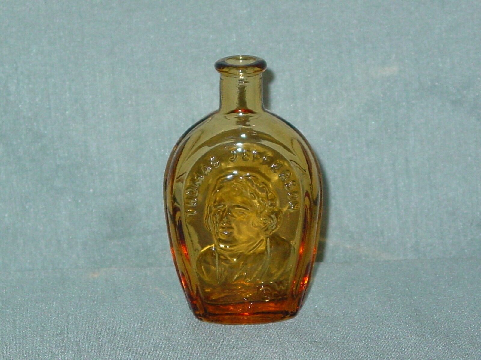 Vintage Wheaton Miniature Amber Thomas Jefferson Glass Bottle