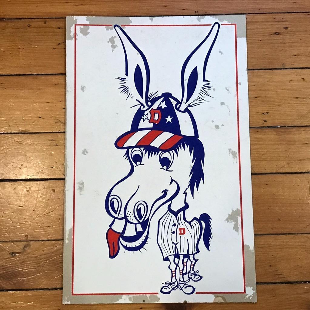 Vintage Democratic Political Party Donkey Baseball Player Lithograph tob