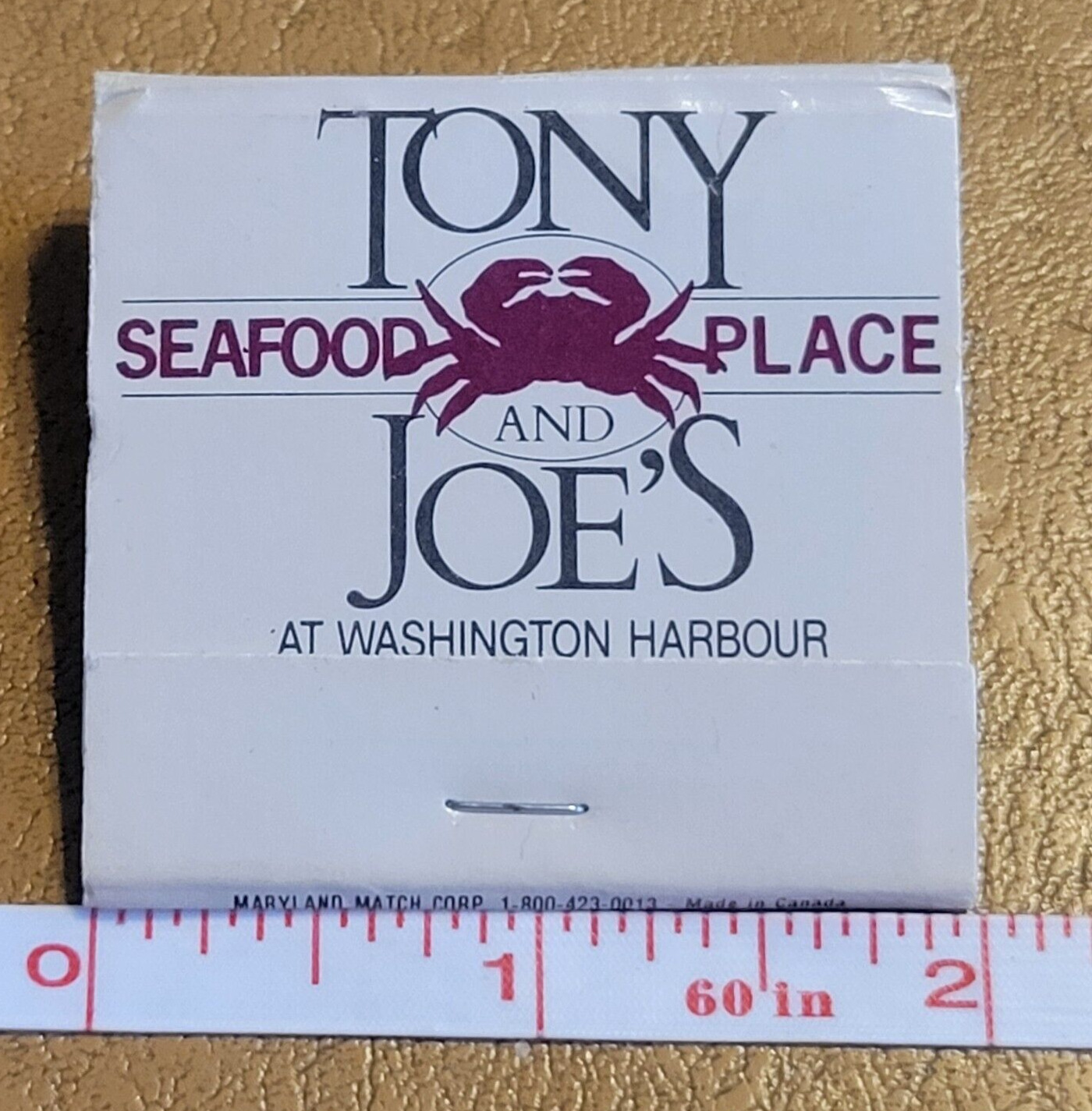 Tony And Joe\'s Seafood Washington DC Restaurant Full Unstruck Matchbook Vtg wear