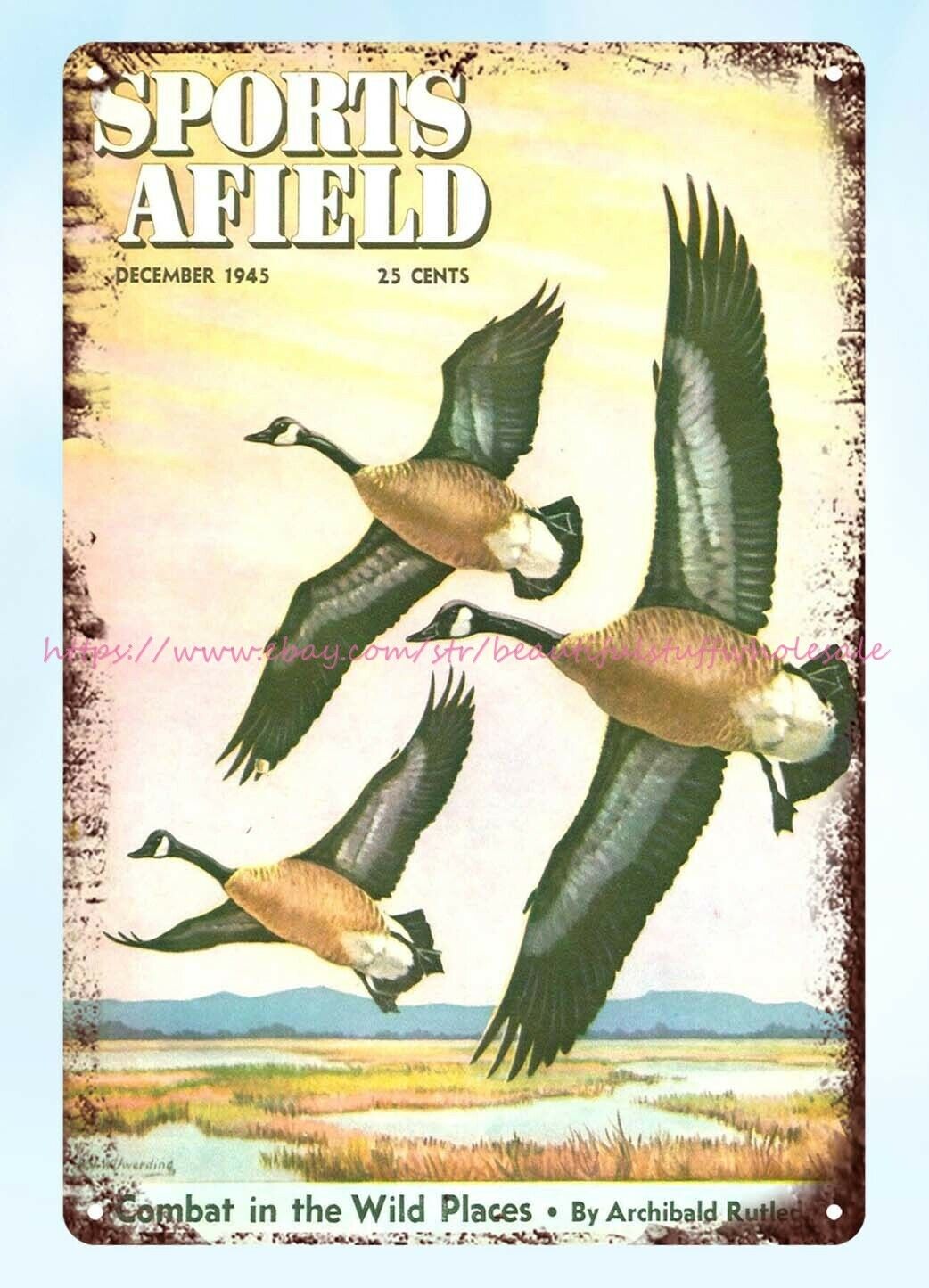 prints 1945 Sports Afield Hunting & Fishing Canada Goose Cover metal tin sign